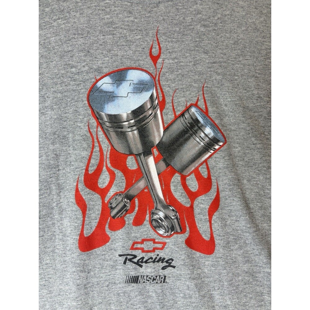 Chevrolet Racing T-Shirt NASCAR Piston Flame SS Heather Gray Men XL Automotive